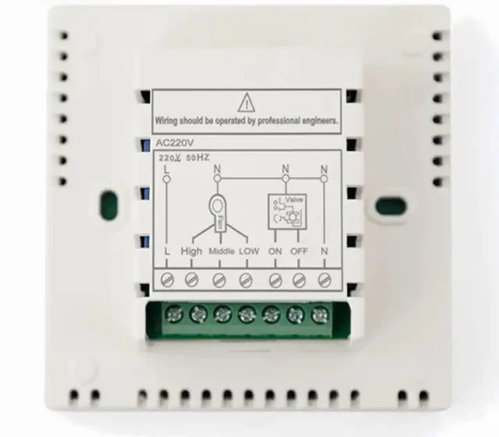 OCTK601AC wired central air conditioner thermostat showing fan speed and setpoint, view 8