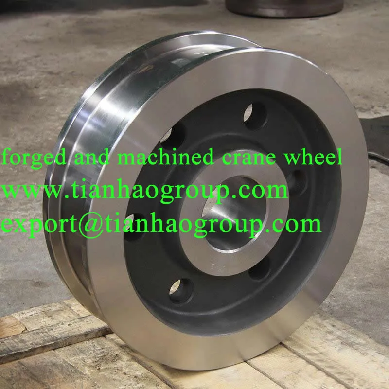 Forged and machined crane wheel with flanged tread