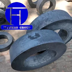 Seamless rolled steel rings stacked in the yard
