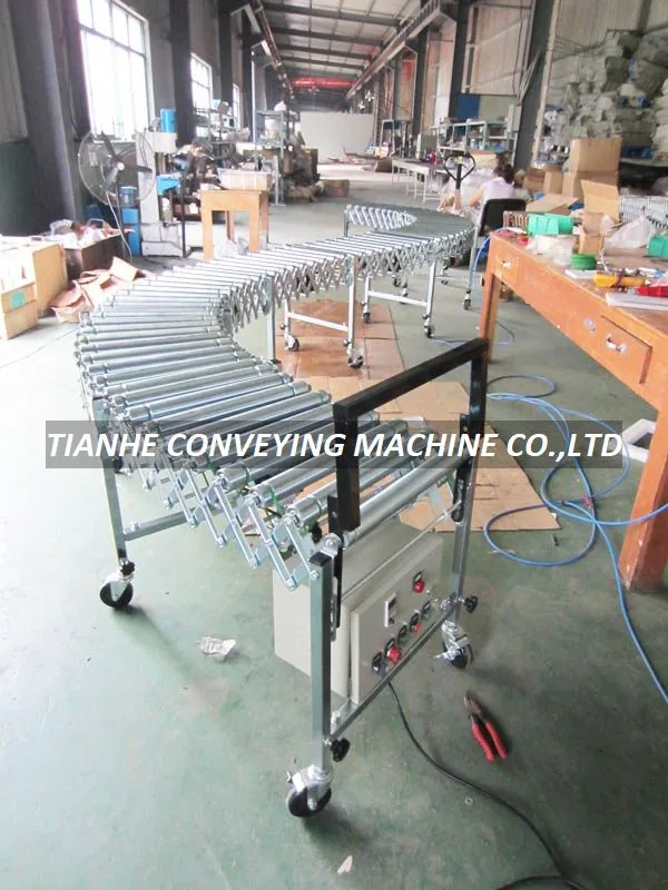 Flexible Motor O-Belt Driving Roller Conveyor with Castors – Roller Conveyor Systems manufactured by Tianhe Conveying Machine