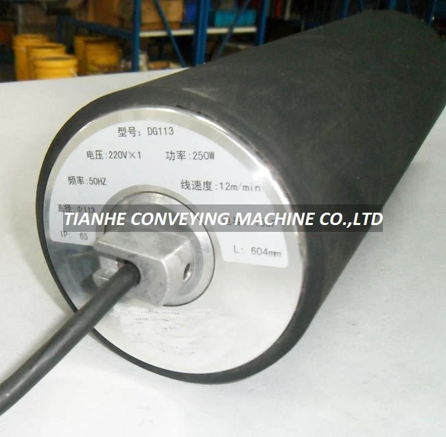 AC motorized roller with 113 mm diameter, rubber coating, and galvanized finish