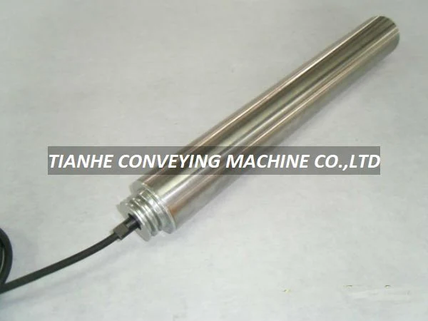 76 mm diameter DC brushless motorized roller with V pulley, stainless steel tube, and integrated motor housing