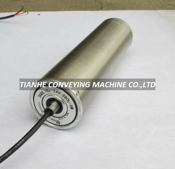 DC brushless motorized roller with 76 mm diameter, stainless steel tube, and integrated motor housing