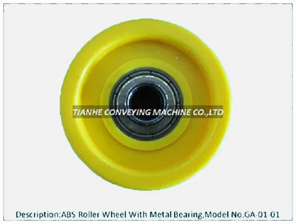 ABS roller wheel GA-01-01 with metal bearing, showing rubber tread and carbon steel shaft