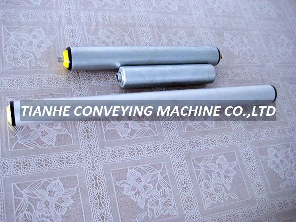 Aluminum gravity roller with plastic end cap, precision bearing, and adjustable end cap length
