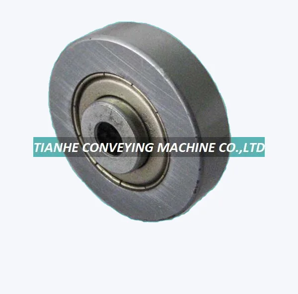 Cutting bearing metal conveyor wheel W-36WW with galvanized finish, showing 36 mm diameter and 8 mm shaft hole
