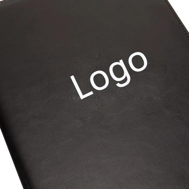 Close-up of the black leather grain on the cover