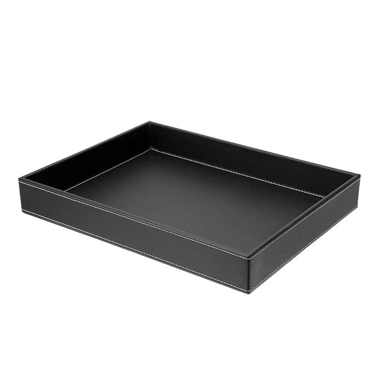 Black leather multi-scenario storage tray with contrast stitching