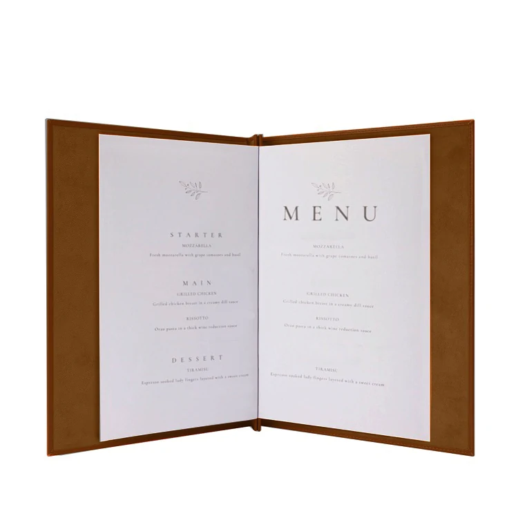 Menu folder open showing rivet-fastened pages