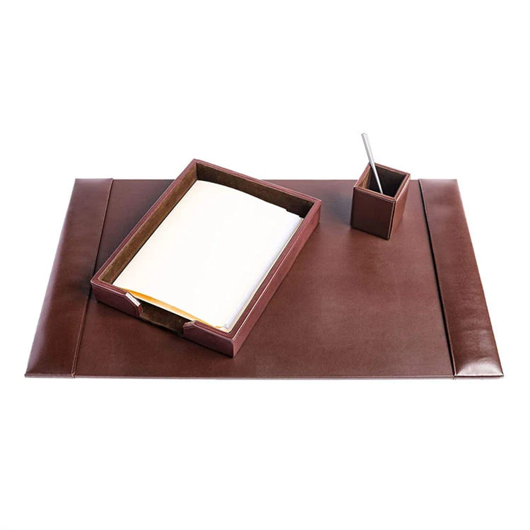 Brown leather three-piece office storage set