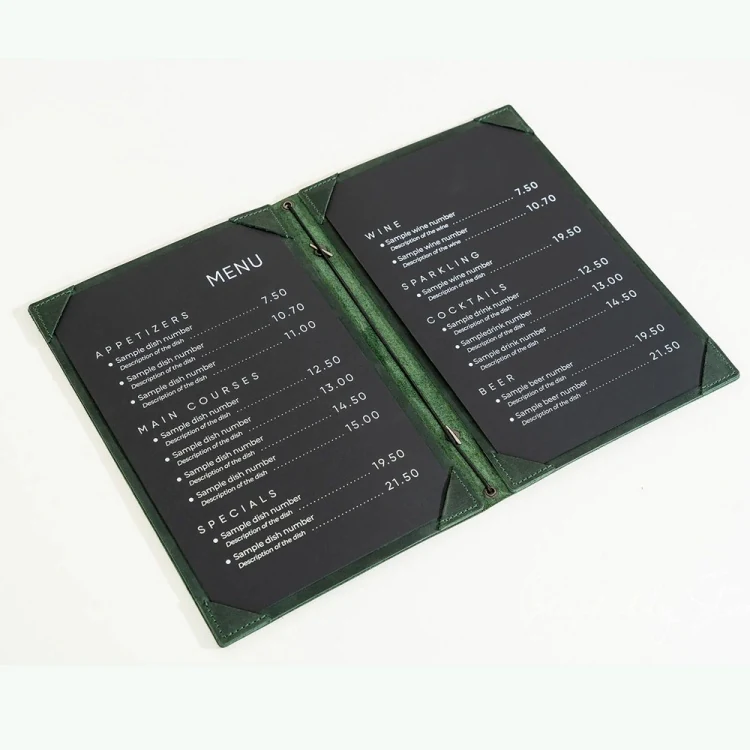 Menu holder open showing replaceable pages