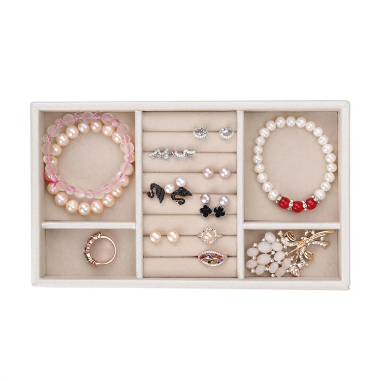 Beige leather jewellery organiser tray with compartments
