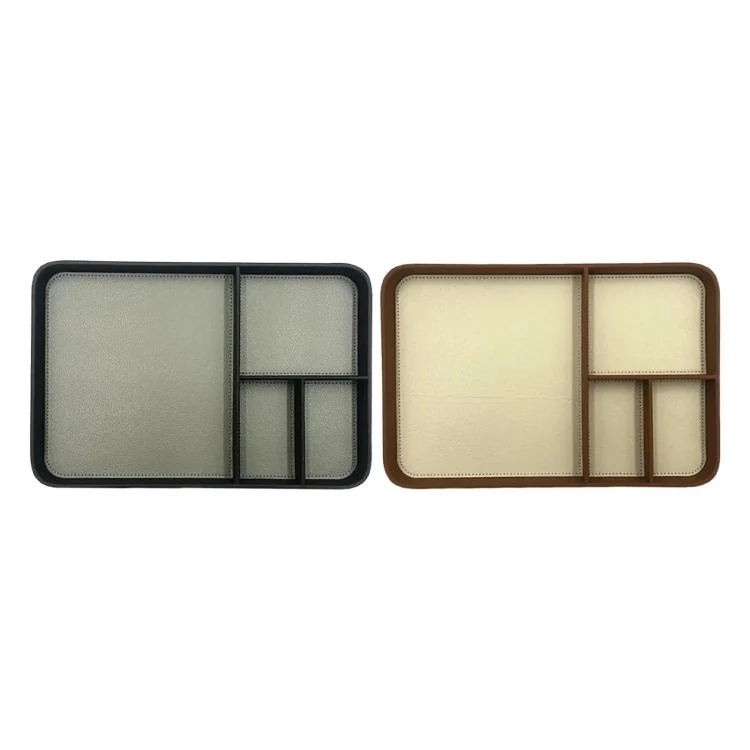 Brown colourway of the leather tech organiser tray