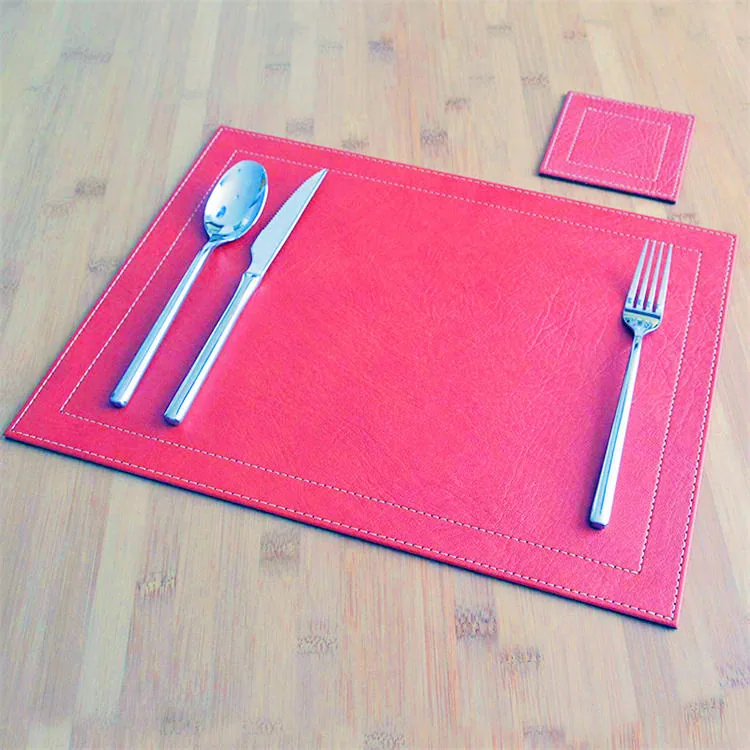 Placemat and coaster set stacked to show both sizes