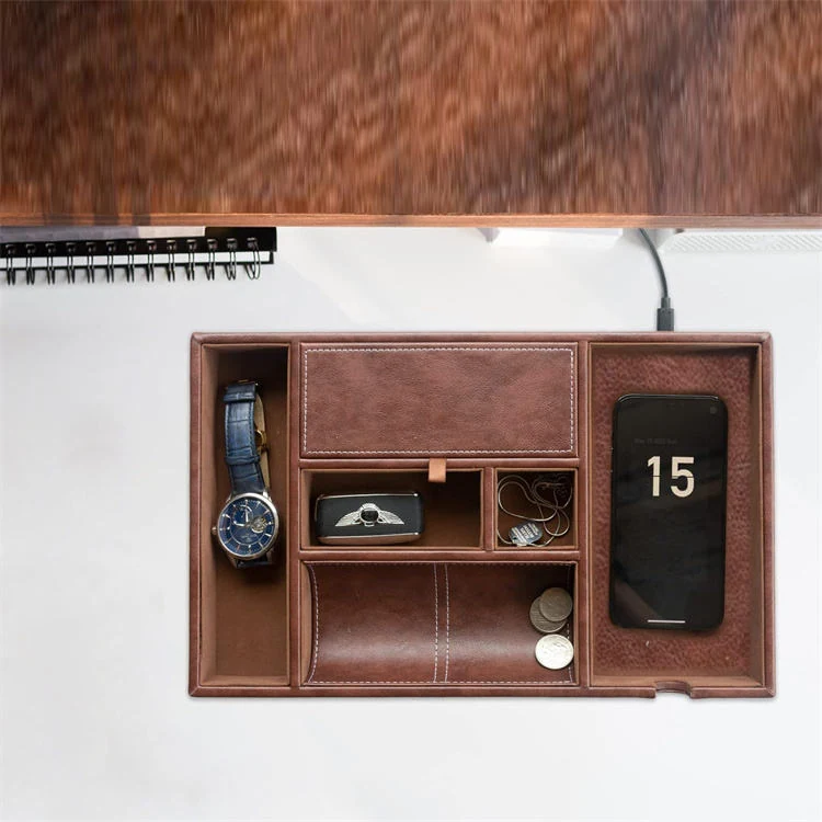 Organiser styled on an executive desk with pens and cards