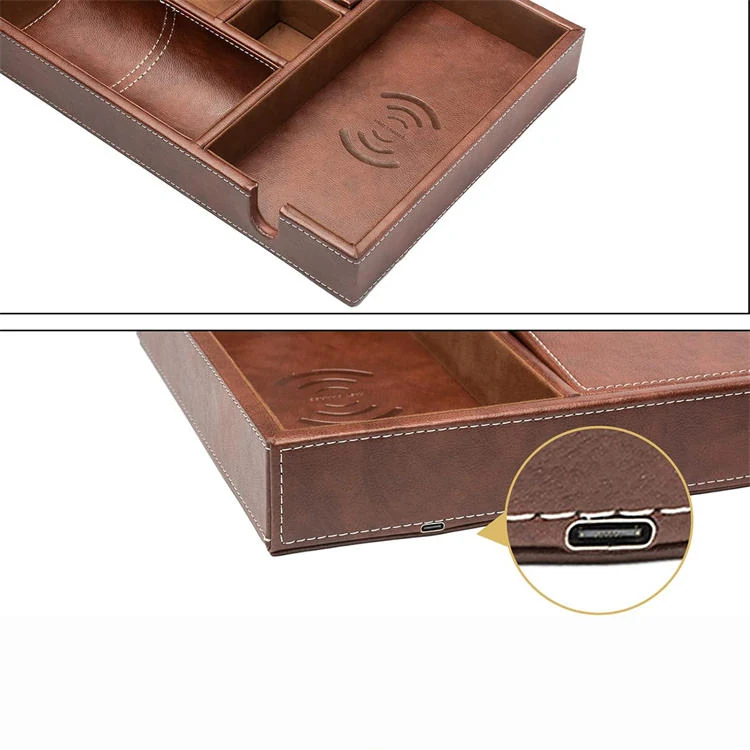 Smartphone charging in the dedicated compartment of the organiser