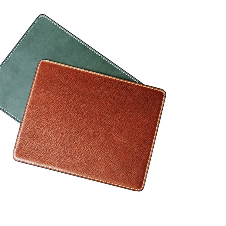 Green leather office mouse pad with anti-slip base