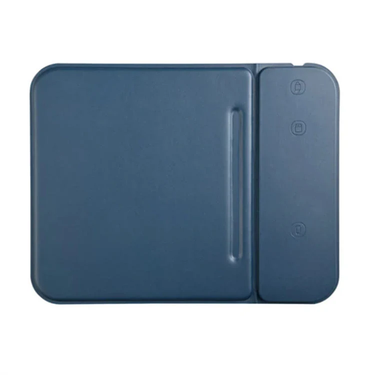 Navy 3-in-1 wireless charging office mouse pad with pen slot