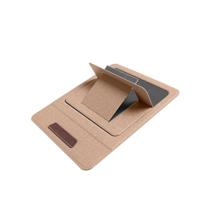 Close-up of the felt surface and leather accent detail