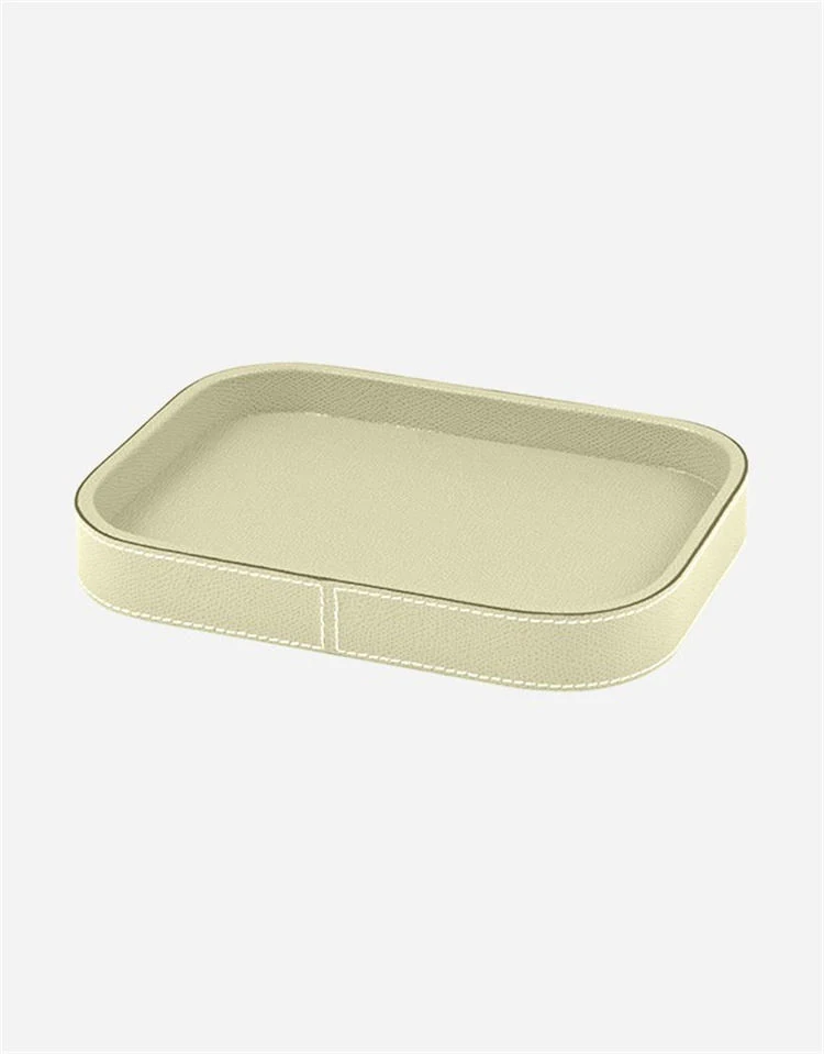 Light beige textured leather multi-functional storage tray