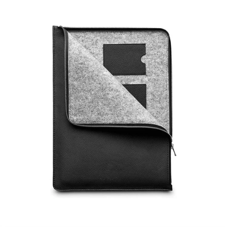 Black textured leather zippered device organiser pouch