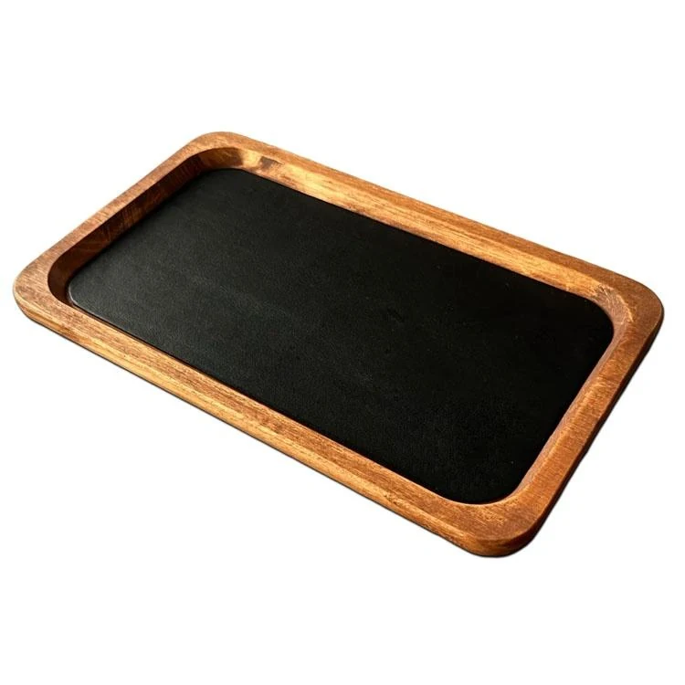 Wooden storage tray with soft leather lining