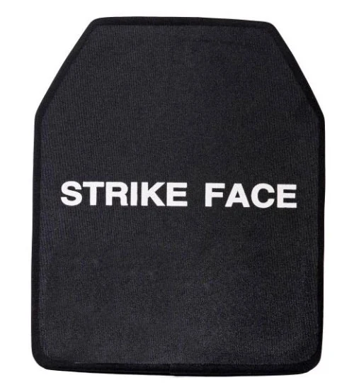 black rectangular body armor plate with cut corners
