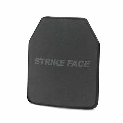 flat gray single-curve body armor plate, front view