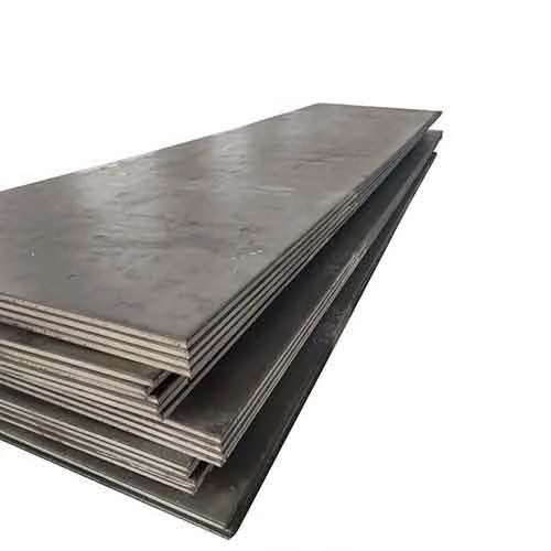 Stack of gray steel plates with cut edges