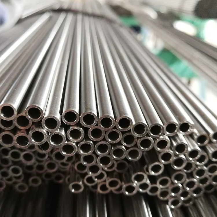 Bundle of small-diameter stainless steel round tubes seen end-on