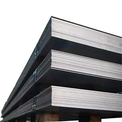 Corner of stacked black steel plates with bright cut edges