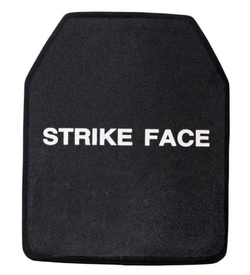 black rectangular body armor plate with cut corners