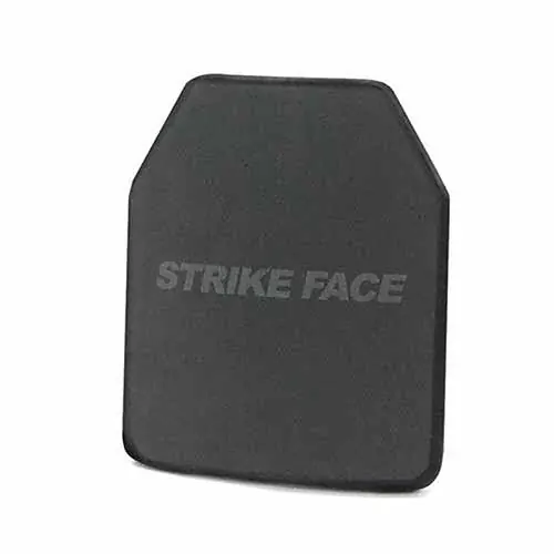 flat gray single-curve body armor plate, front view