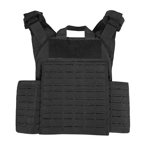 Black plate carrier front panel with full MOLLE webbing grid