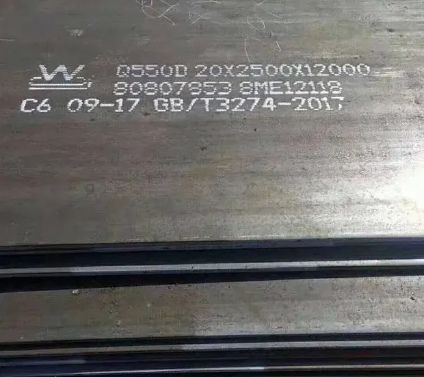 dark steel plate surface with white stenciled marking text