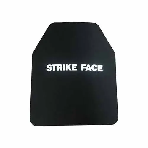Tall black ballistic armor plate with cut corners, front view