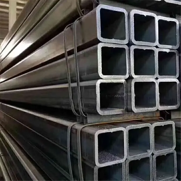 Black square and rectangular steel tubes stacked with open ends