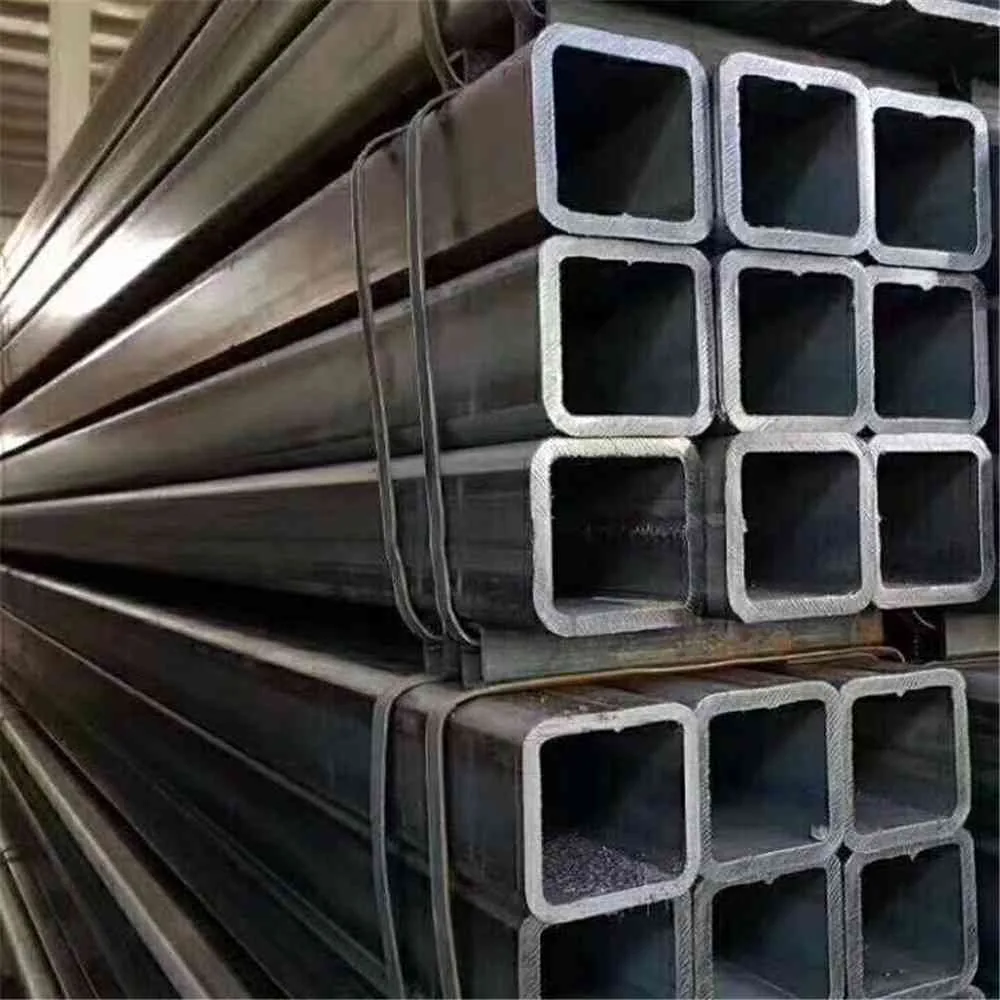 Black square and rectangular steel tubes stacked with open ends