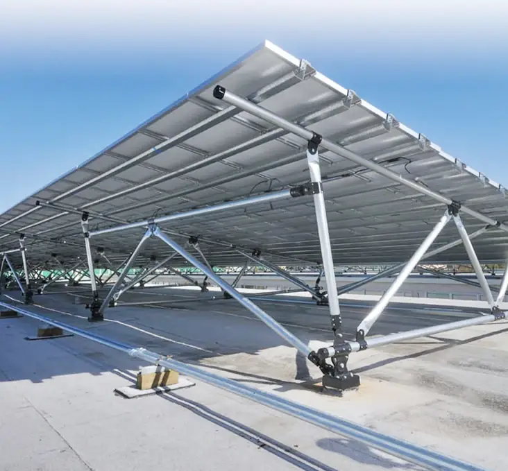 Solar carport frame seen from below