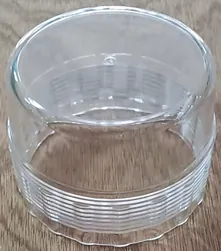 Transparent cylindrical molded part with a ribbed lower band