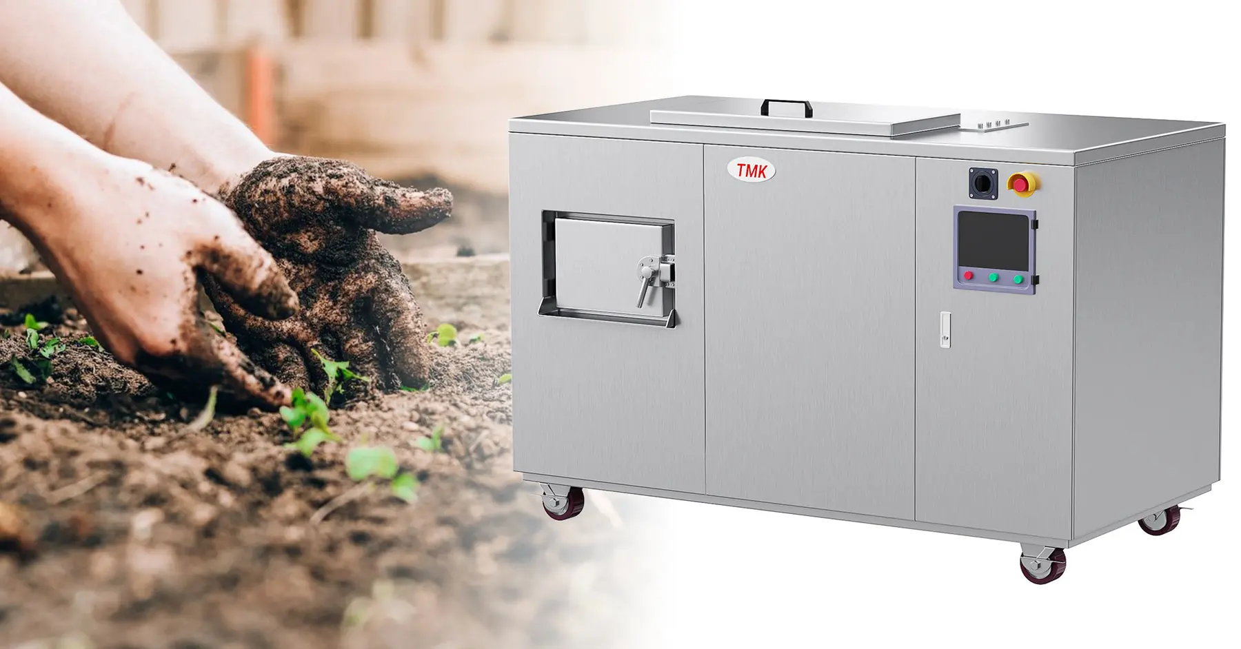 100KG In Vessel Composter TMK-100 Carbon Steel food waste composting machine, control panel side