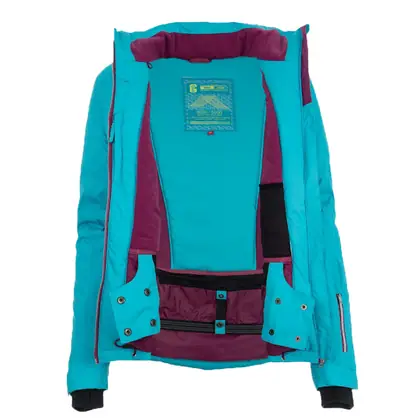 Women's blue ski jacket with detachable hood view 3