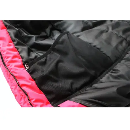 Unisex pink ski jacket with connected hood view 3