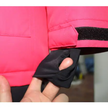 Unisex pink ski jacket with connected hood view 6