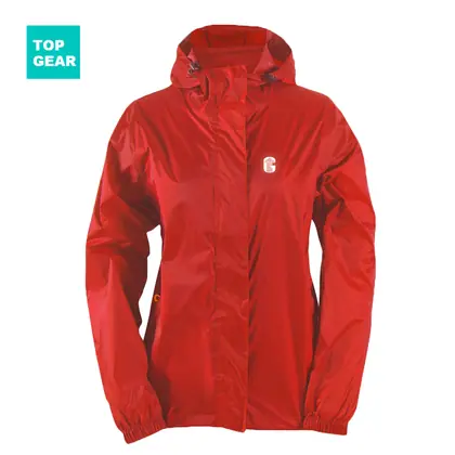 Women's packable rain jacket with connected hood view 2