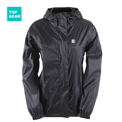 Women's packable rain jacket with connected hood view 2