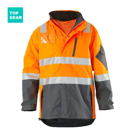 wholesale hi-viz 300D oxford waterproof jacket with hood view 4