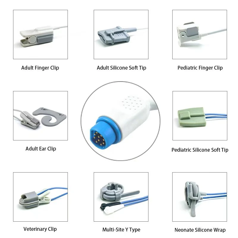 SpO2 Sensor 10 Pin for Siemens Draeger K0158 Series 3.2M with 10 pin male connector manufactured by Trumor Ltd
