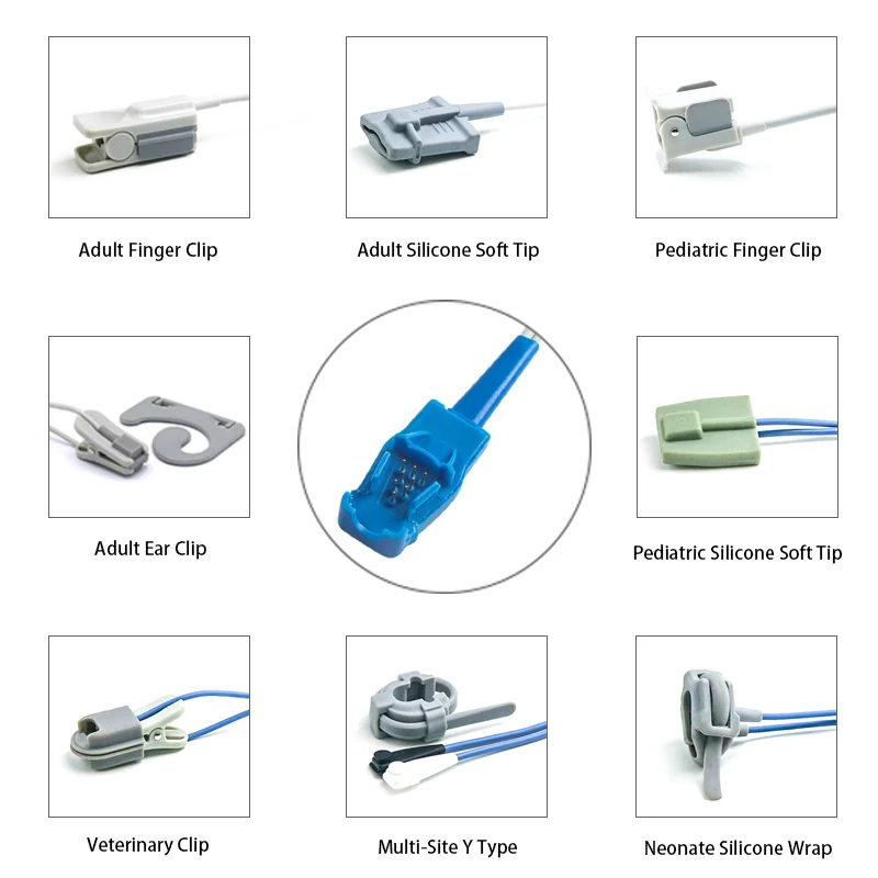 SpO2 Sensor 8 Pin for Datex Ohmeda K0107 Series 0.9M with 8 pin male connector manufactured by Trumor Ltd