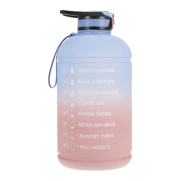 Blue and pink 3.78L portable sports bucket with flip lid and detachable straw standing upright